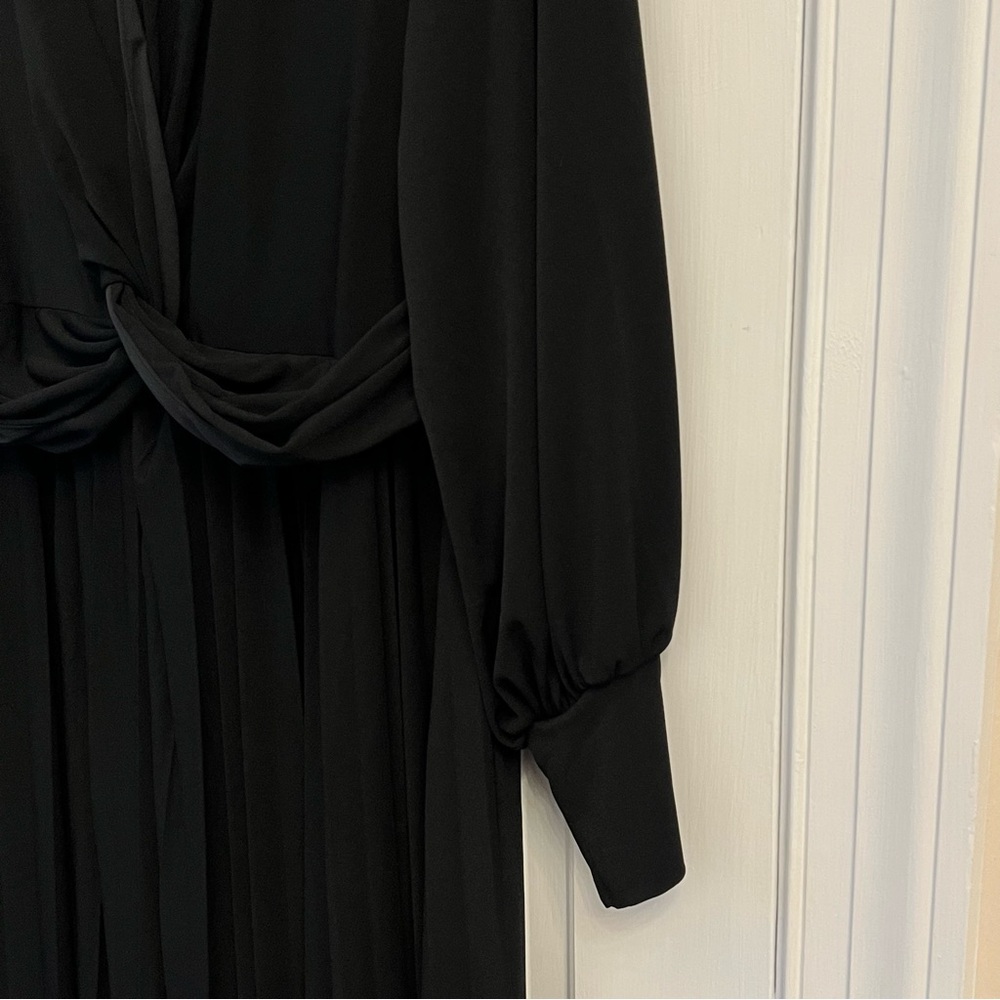 NEW $110 Eloquii Knot Front Pleated Skirt Dress Black Stretch Jersey Midi 24 - Picture 7 of 16